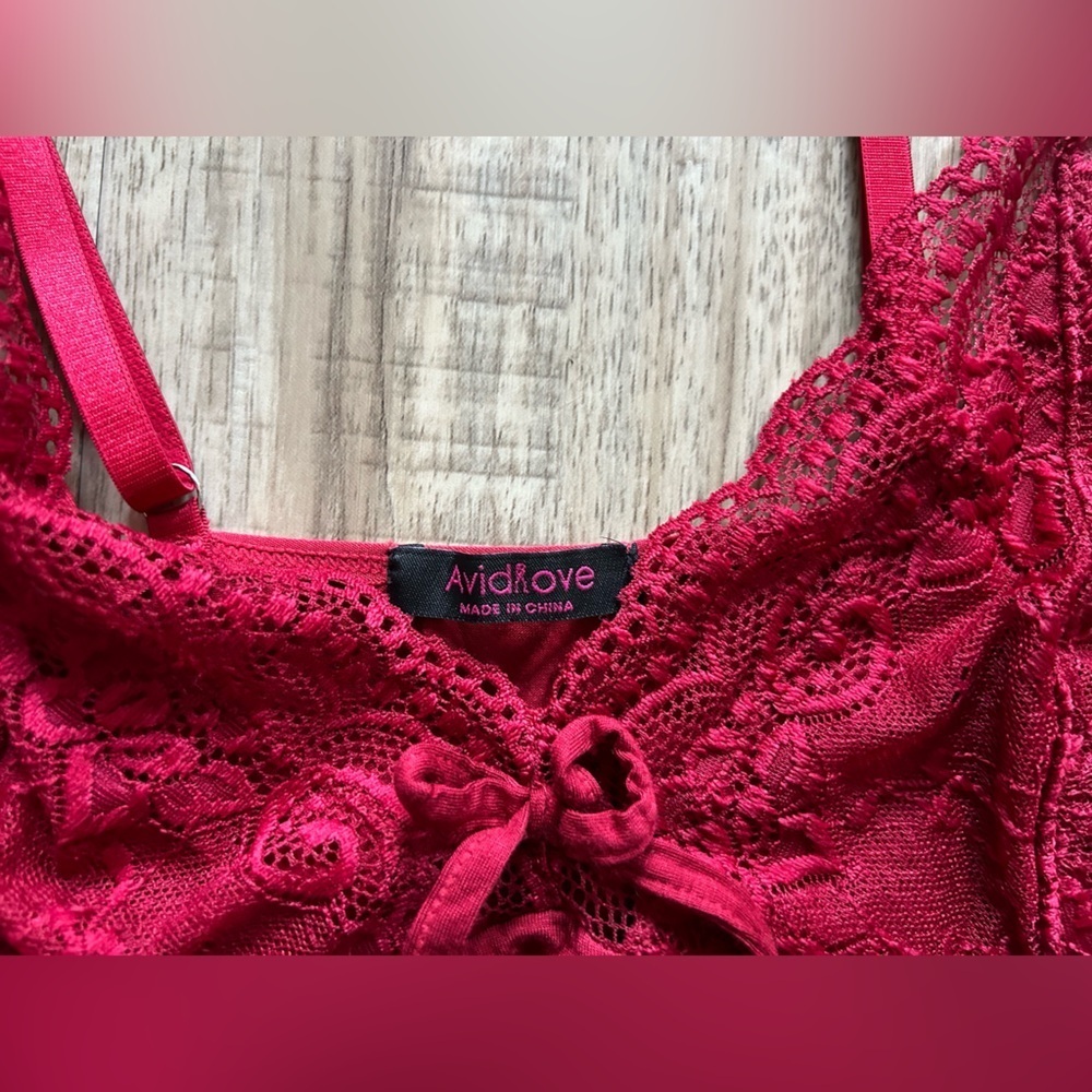 Red Lace Trim Camisole sexy intimates layer statement holiday - Picture 9 of 9